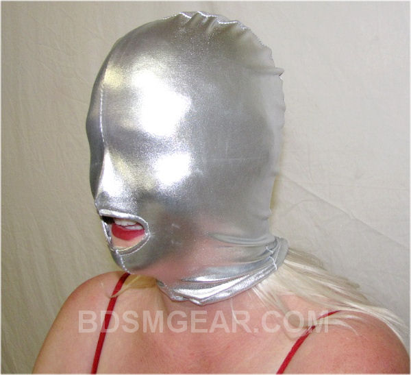 Silver Latex Hood with Mouth Hole
