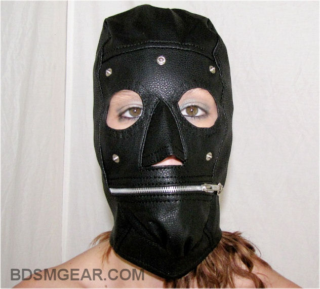 Black Hood with Zipper Mouth and Removable Blindfold