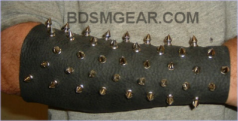 leather spiked gauntlet, bdsm sensation play device