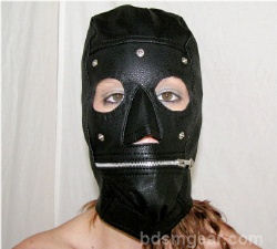 Black Hood with Zipper Mouth and Removable Blindfold