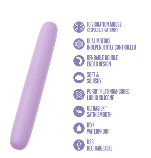Play With Me Silicone Double Ended Vibrator - Purple