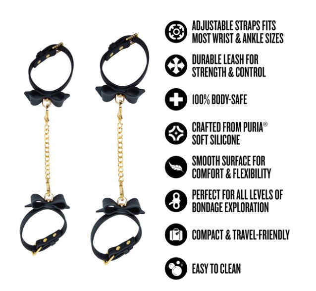 Temptasia Ardor Wrist and ​Ankle Restraints​ Black With Bow