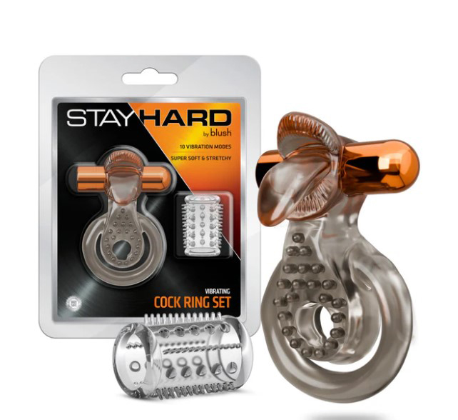 Stay Hard Vibrating Cock Ring Set With Sleeve Textured Sheath