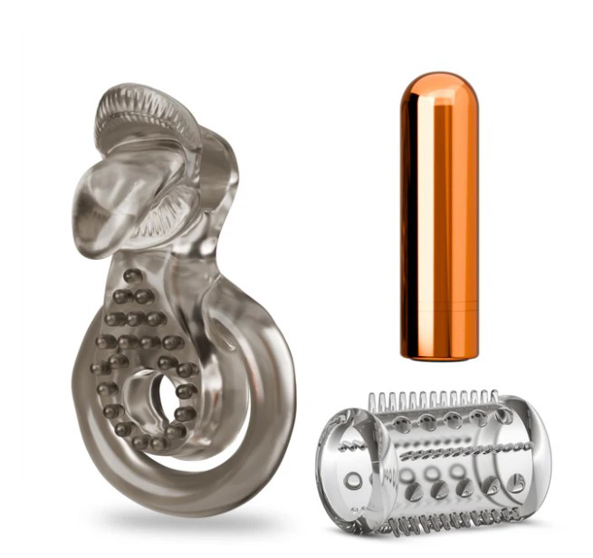 Stay Hard Vibrating Cock Ring Set With Sleeve Textured Sheath