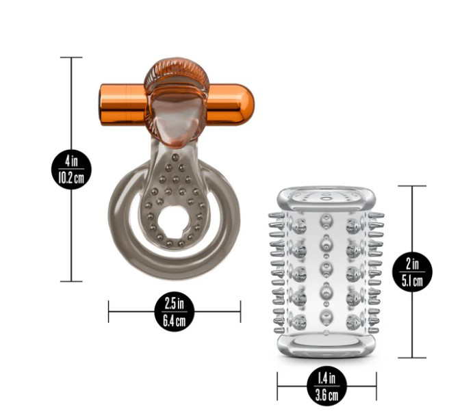 Stay Hard Vibrating Cock Ring Set With Sleeve Textured Sheath