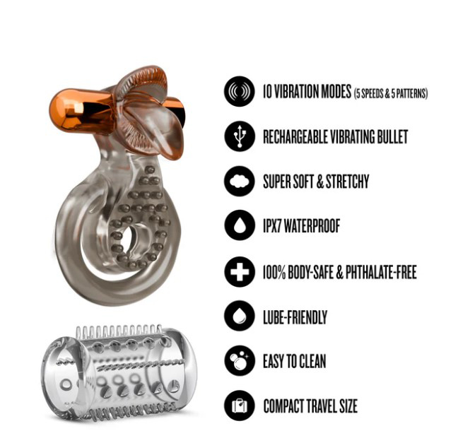 Stay Hard Vibrating Cock Ring Set With Sleeve Textured Sheath