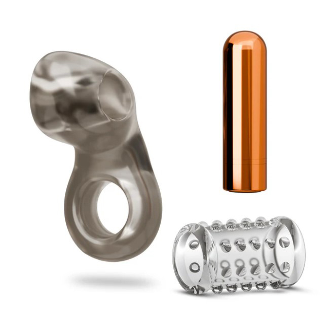 Stay Hard Vibrating Cock Ring Set With Sleeve Textured Sheath
