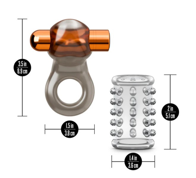 Stay Hard Vibrating Cock Ring Set With Sleeve Textured Sheath
