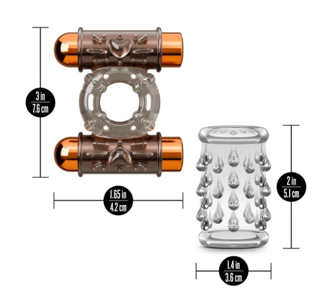 Stay Hard Vibrating Cock Ring Set With Dual Bullets Textured Sheath