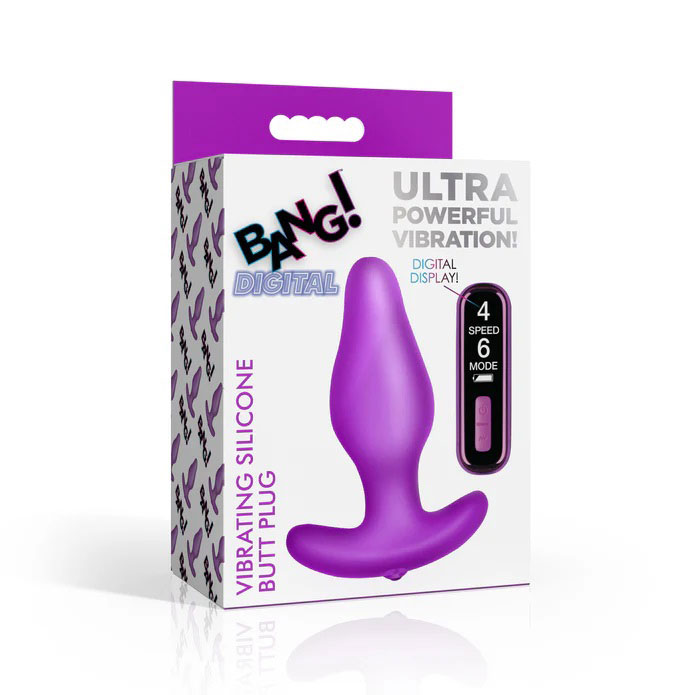 Vibrating Silicone Butt Plug With Digital Remote - Purple