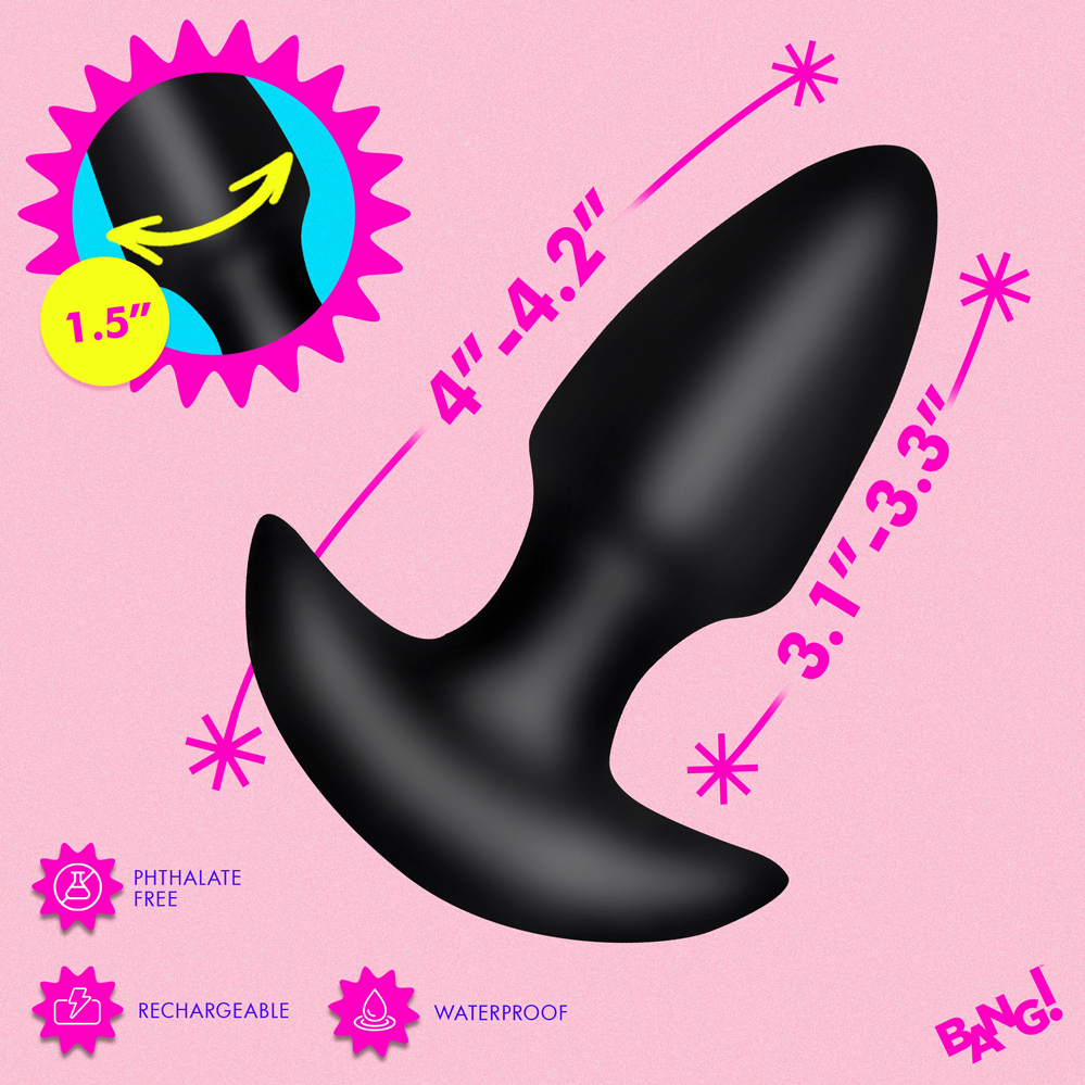 Thrusting and Vibrating Silicone Butt Plug Black