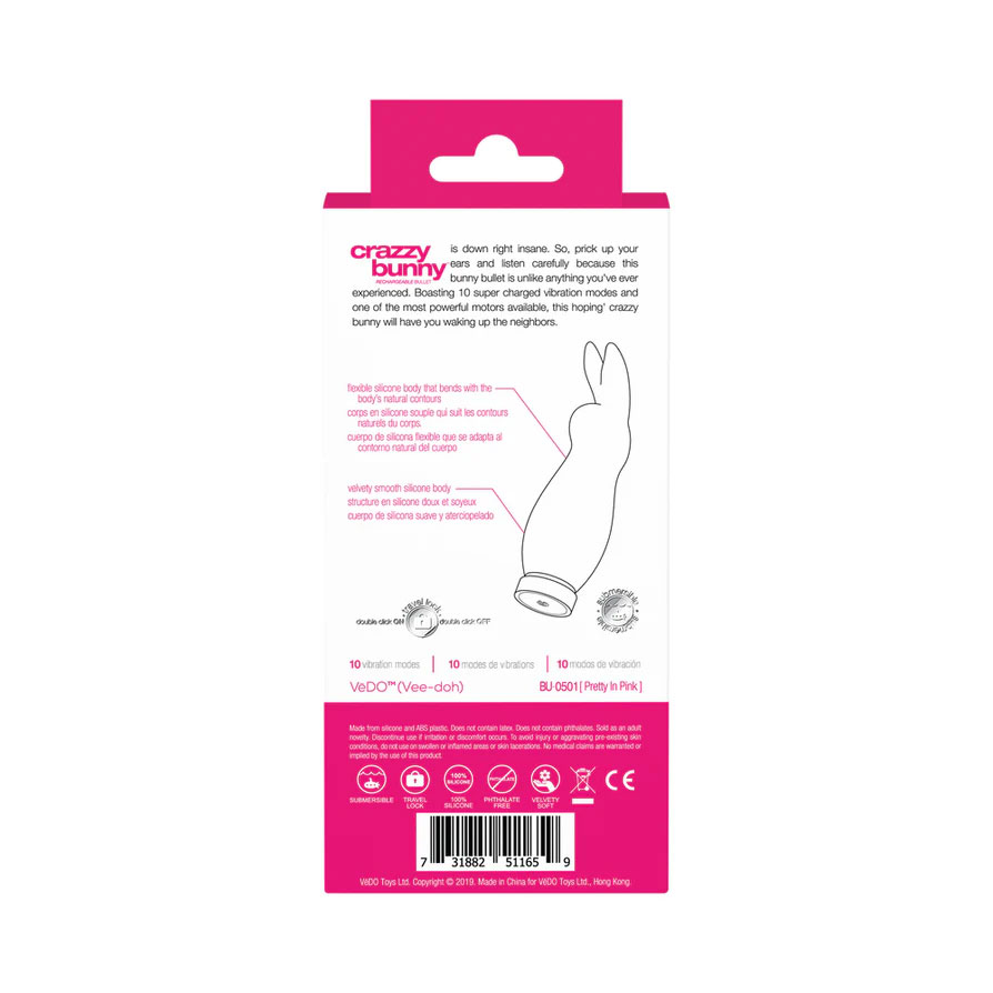 Crazzy Bunny Rechargeable Bullet - Pretty in Pink