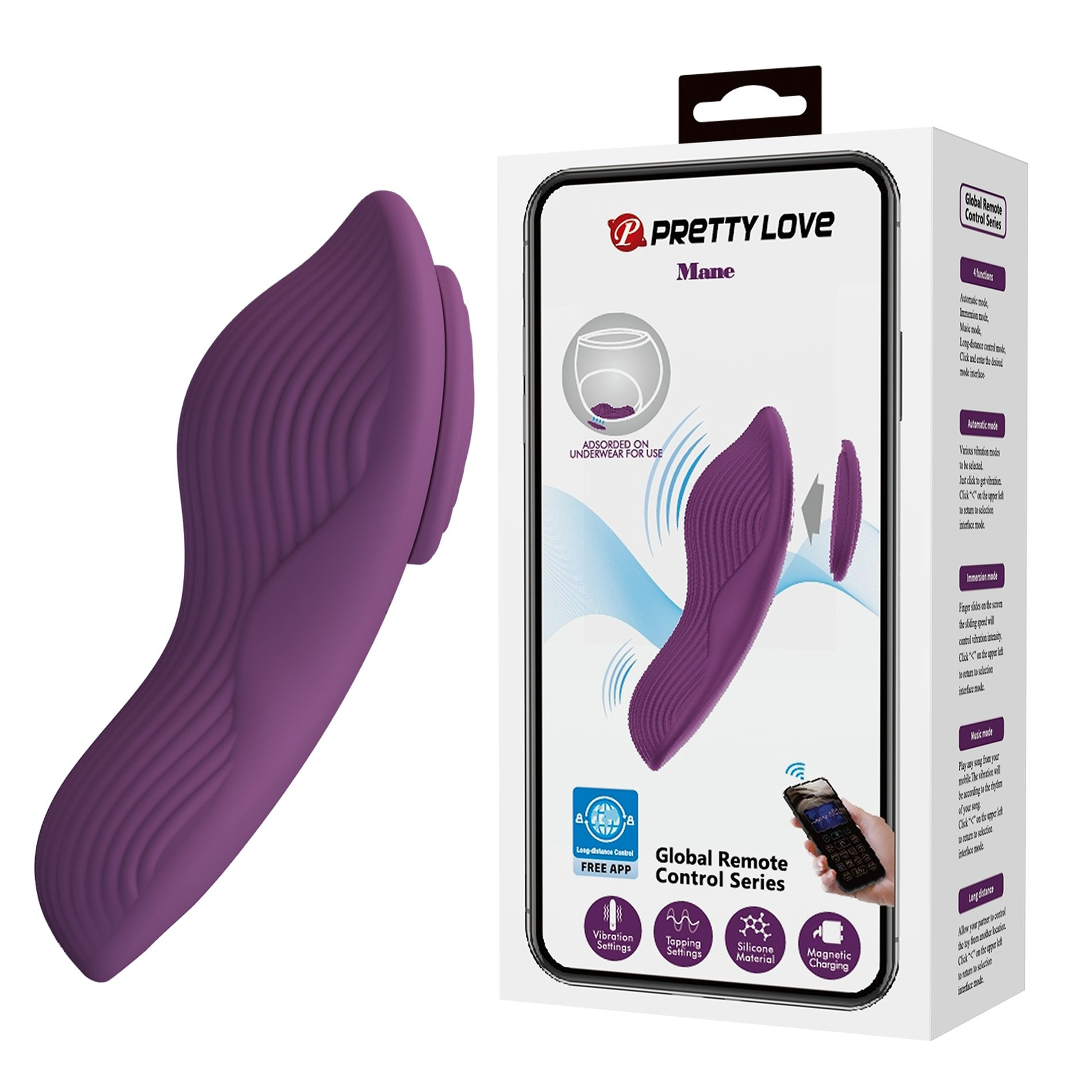 Pretty Love Mane Magnetic App-Controlled Panty Vibe - Purple