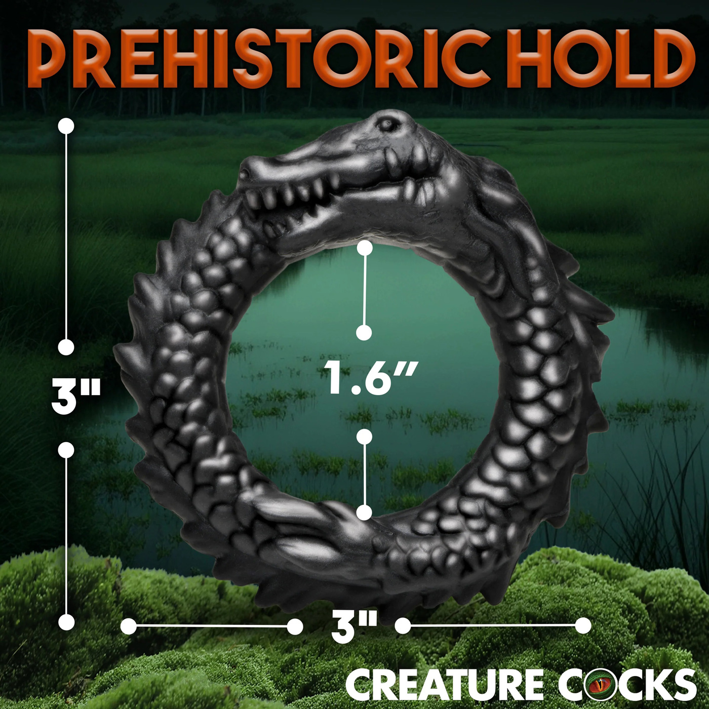 Black Caiman Silicone Cock Ring - Black