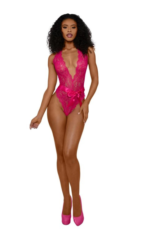 Tiana Lace Teddy With Satin Tie - S/m - Azalea