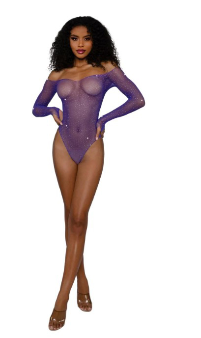 Rhinestone Off Shoulder Bodystocking