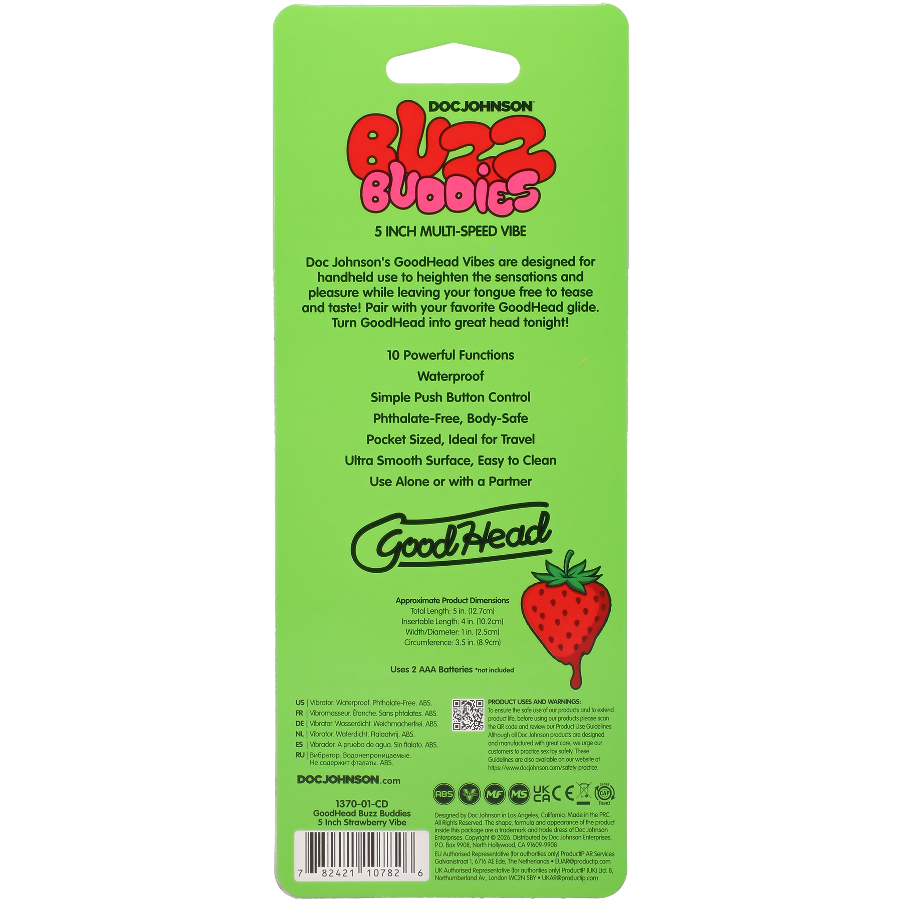 Goodhead - Buzz Buddies - 5 Inch Muti-Speed Vibe Strawberries