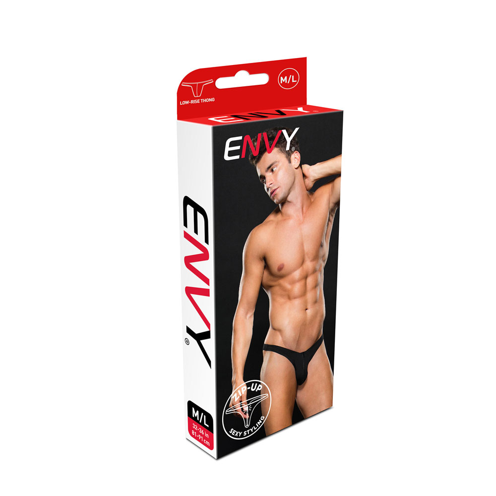 Low Rise Microfiber Zip Thong - Medium/large - Black