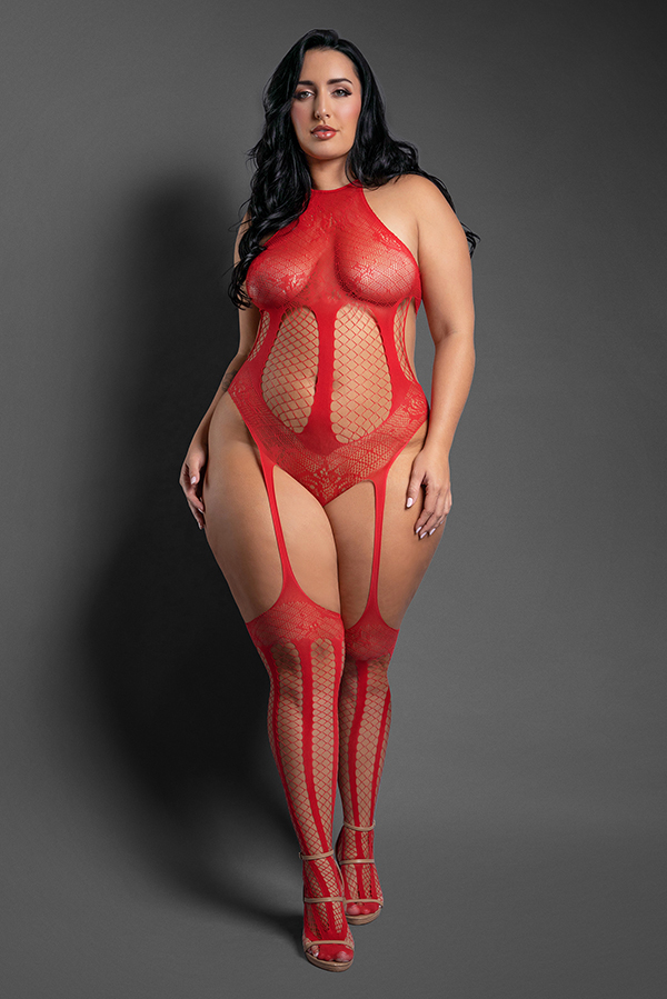 Stripped Down Teddy Bodystocking - Queen - Red