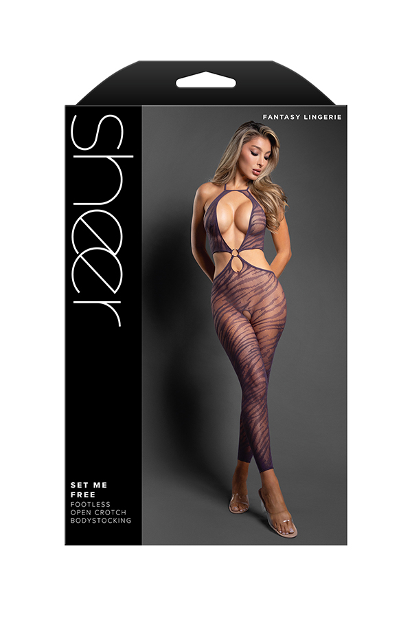 Set Me Free Footless Open Crotch Bodystocking - Os - Dark Purple
