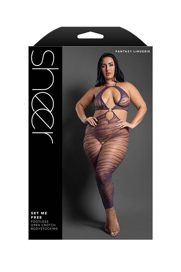 Set Me Free Footless Open Crotch Bodystocking - Queen - Dark Purple