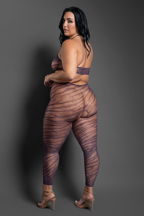 Set Me Free Footless Open Crotch Bodystocking - Queen - Dark Purple
