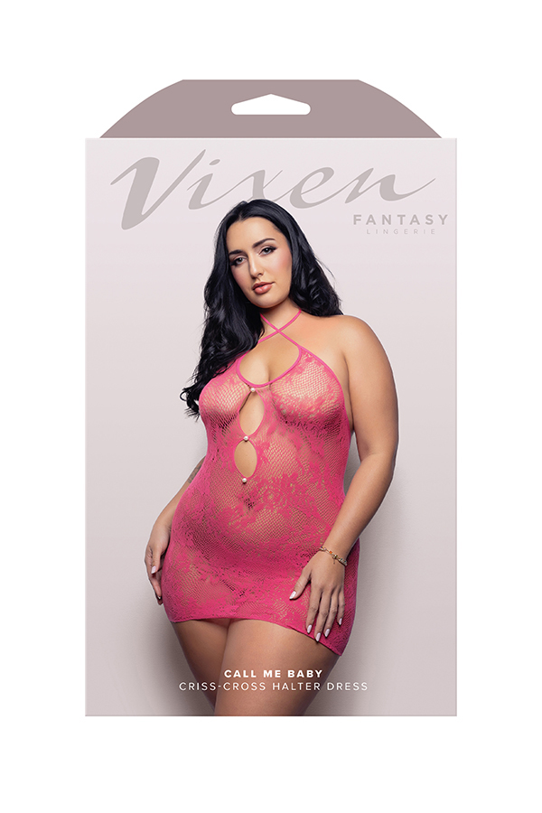 Call Me Baby Criss-Cross Halter Dress - Queen - Hot Pink
