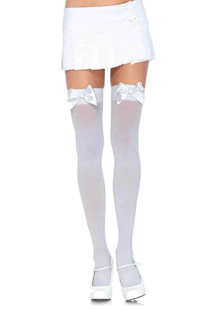 Opaque Thigh Highs With Satin Bow Accent