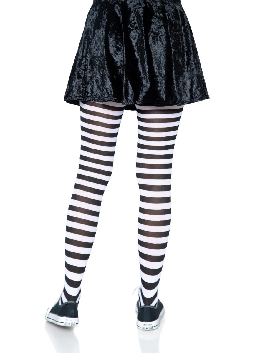 Nylon Striped Tights Black White Os