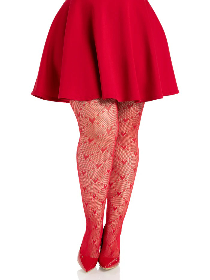 Plus Valentina Heart Net Tights - 1x 2x - Red