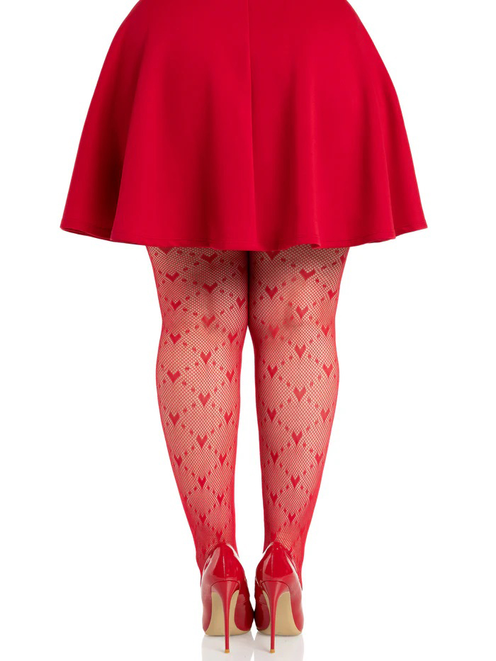 Plus Valentina Heart Net Tights - 1x 2x - Red