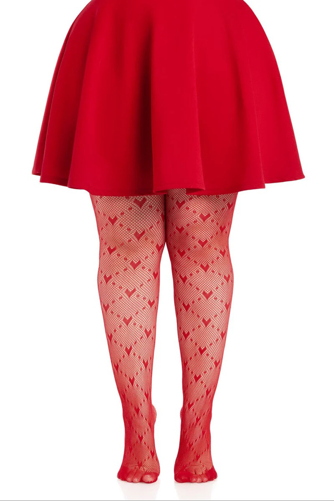 Plus Valentina Heart Net Tights - 1x 2x - Red