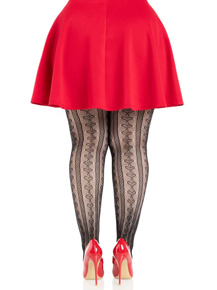 Plus Sweetheart Striped Tights Black Red