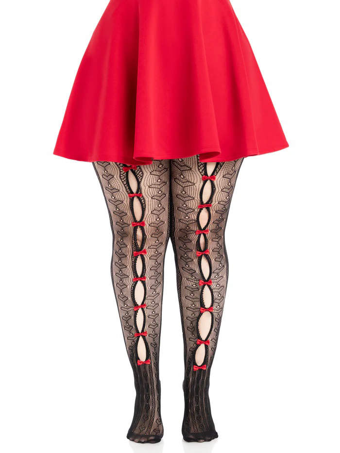 Plus Sweetheart Striped Tights Black Red