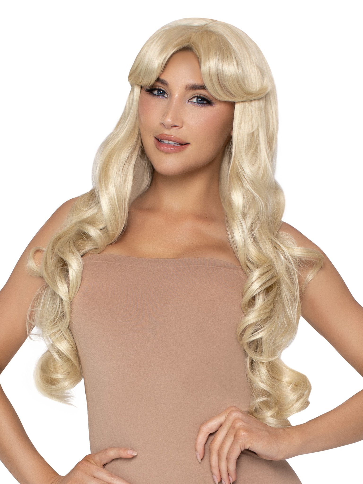 25” Curtain Bang Wavy Wig Blonde
