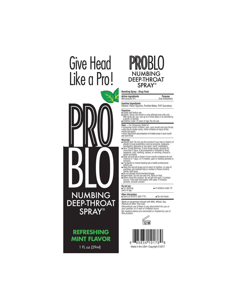 Problo Numbing Deep Throat Spray - Refreshing Mint - 1 Fl. Oz.