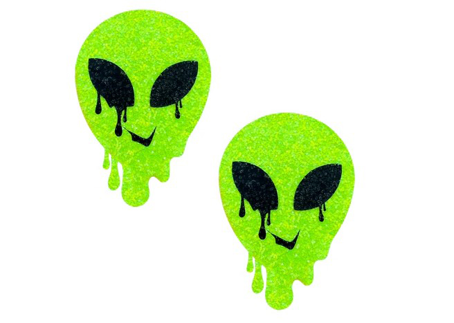 Super Sparkle Lemon Lime Blacklight Glitter Melty Alien Nipple Cover Pasties
