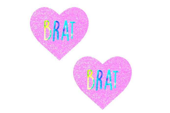 Brat Holographic Uv Light Pink I Heart U Glitter Nipple Cover Pasties