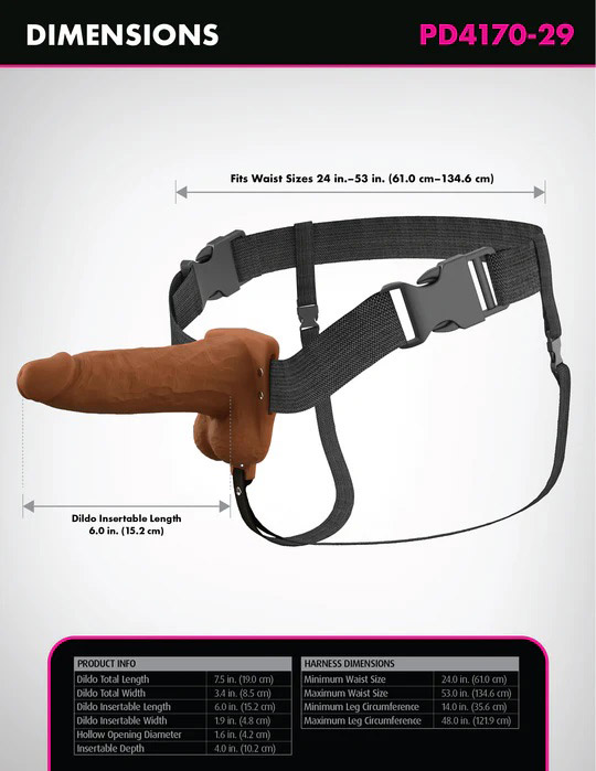 Fantasy X-Tensions Elite 6" Vibrating Hollow Silicone Strap-on - Brown