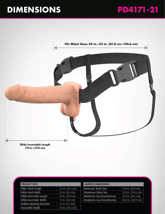 Fantasy X-Tensions Elite 7" Vibrating Hollow Silicone Strap-on - Light