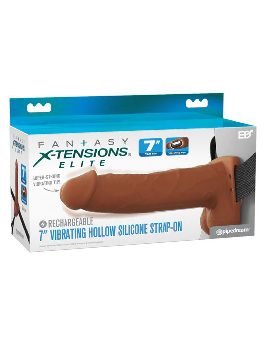 Fantasy X-Tensions Elite 7" Vibrating Hollow Silicone Strap-on - Brown
