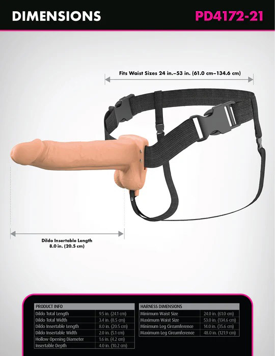 Fantasy X-Tensions Elite 8" Vibrating Hollow Silicone Strap-on - Light