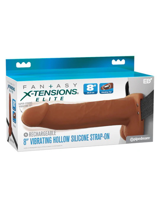 Fantasy X-Tensions Elite 8" Vibrating Hollow Silicone Strap-on - Brown