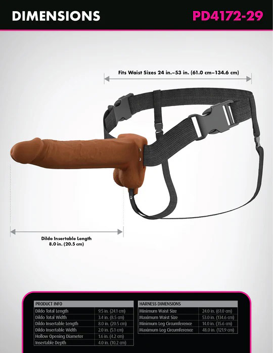 Fantasy X-Tensions Elite 8" Vibrating Hollow Silicone Strap-on - Brown