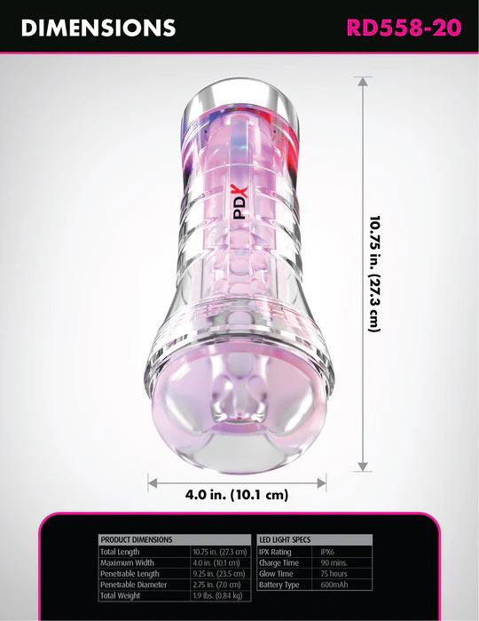 Pdx Elite Viewtube XXL See-Thru Ez-Grip Led Stroker - Clear