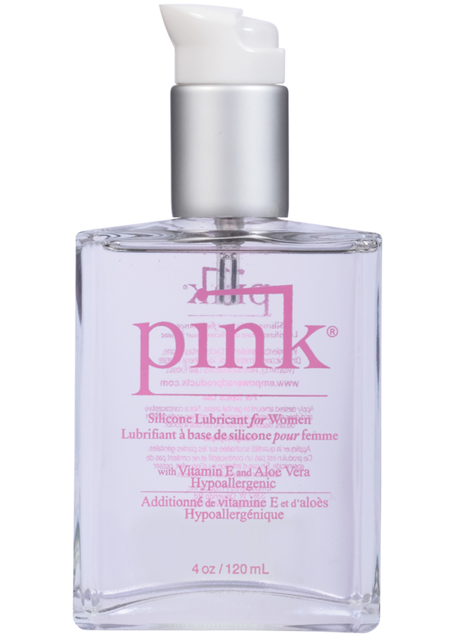 Pink 4oz Glass Bottle Silicone Lubricant