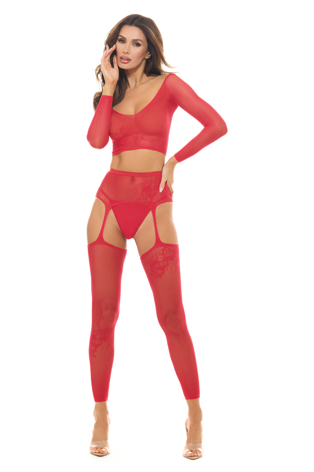 Permanent Mark Long Sleeve Top and Garter Bodystocking