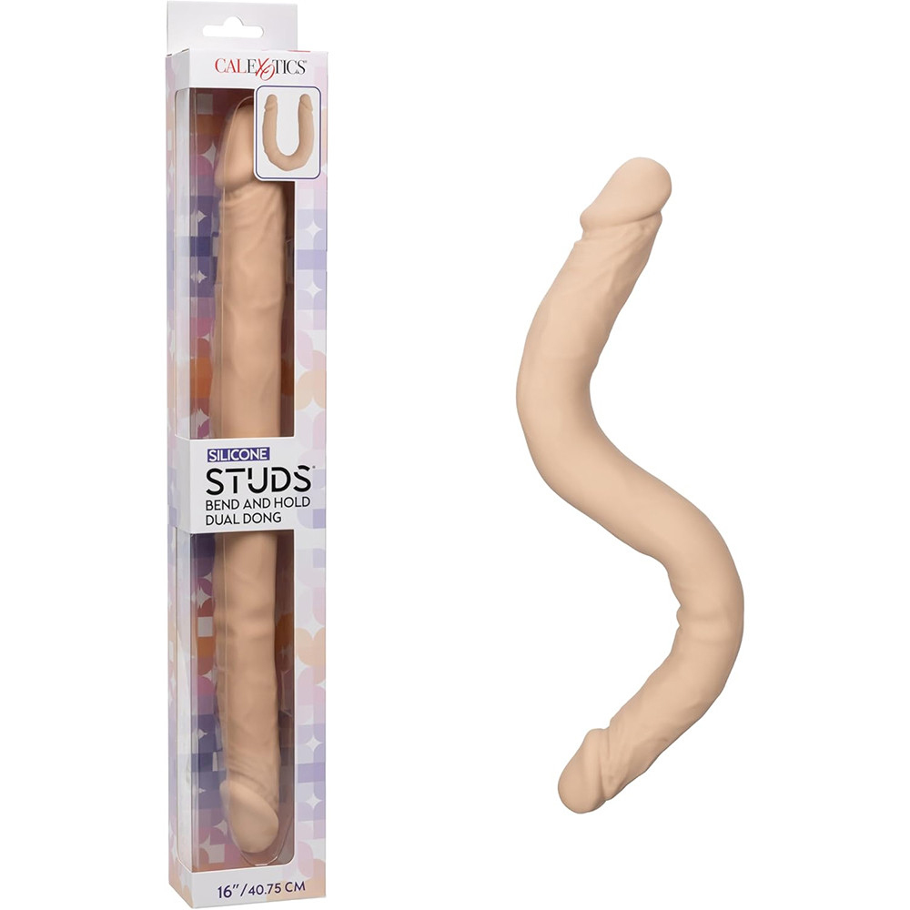 Silicone Studs Bend and Hold Dual Dong 16 Inch - Ivory