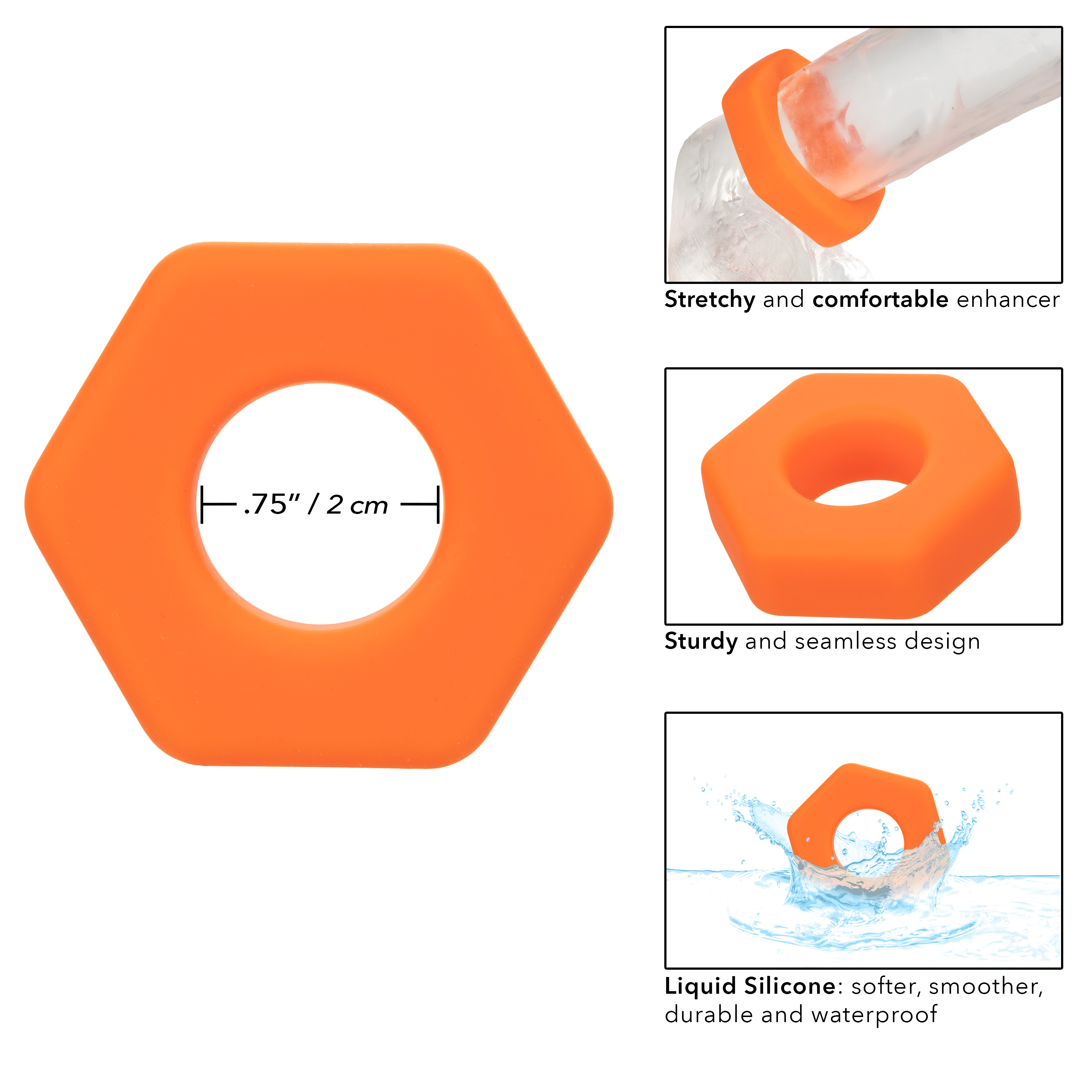 Alpha Liquid Silicone Prolong Sexagon Ring - Orange