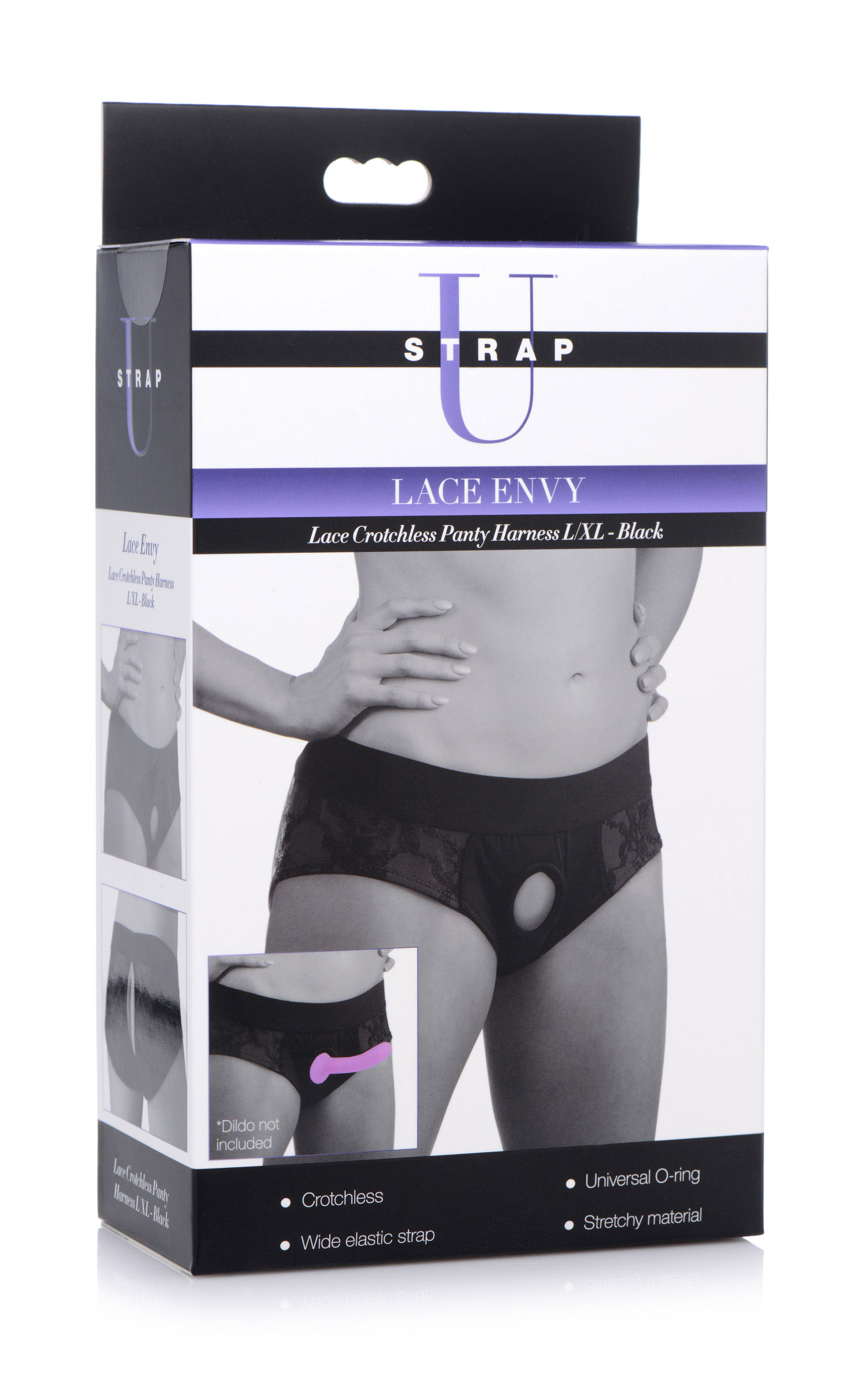 Lace Envy Black Crotchless Panty Harness - S/m